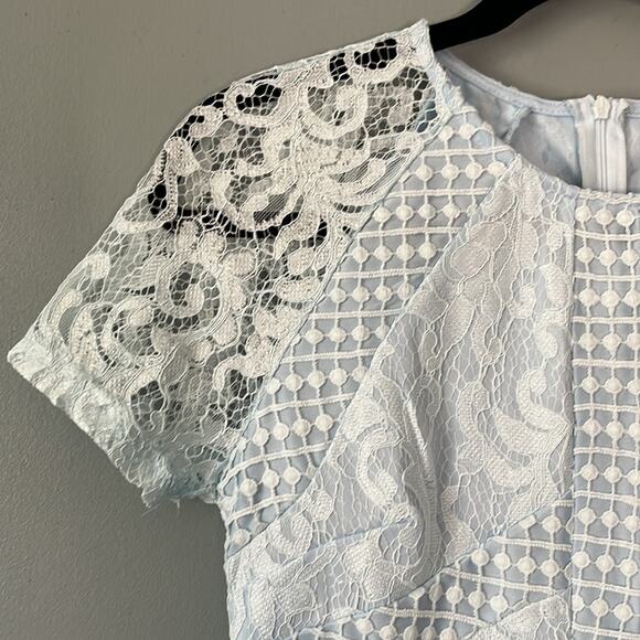 NWT PrettyLittleThing Dusty Blue Frill Hem Lace Bodycon Size 4 - Picture 4 of 12